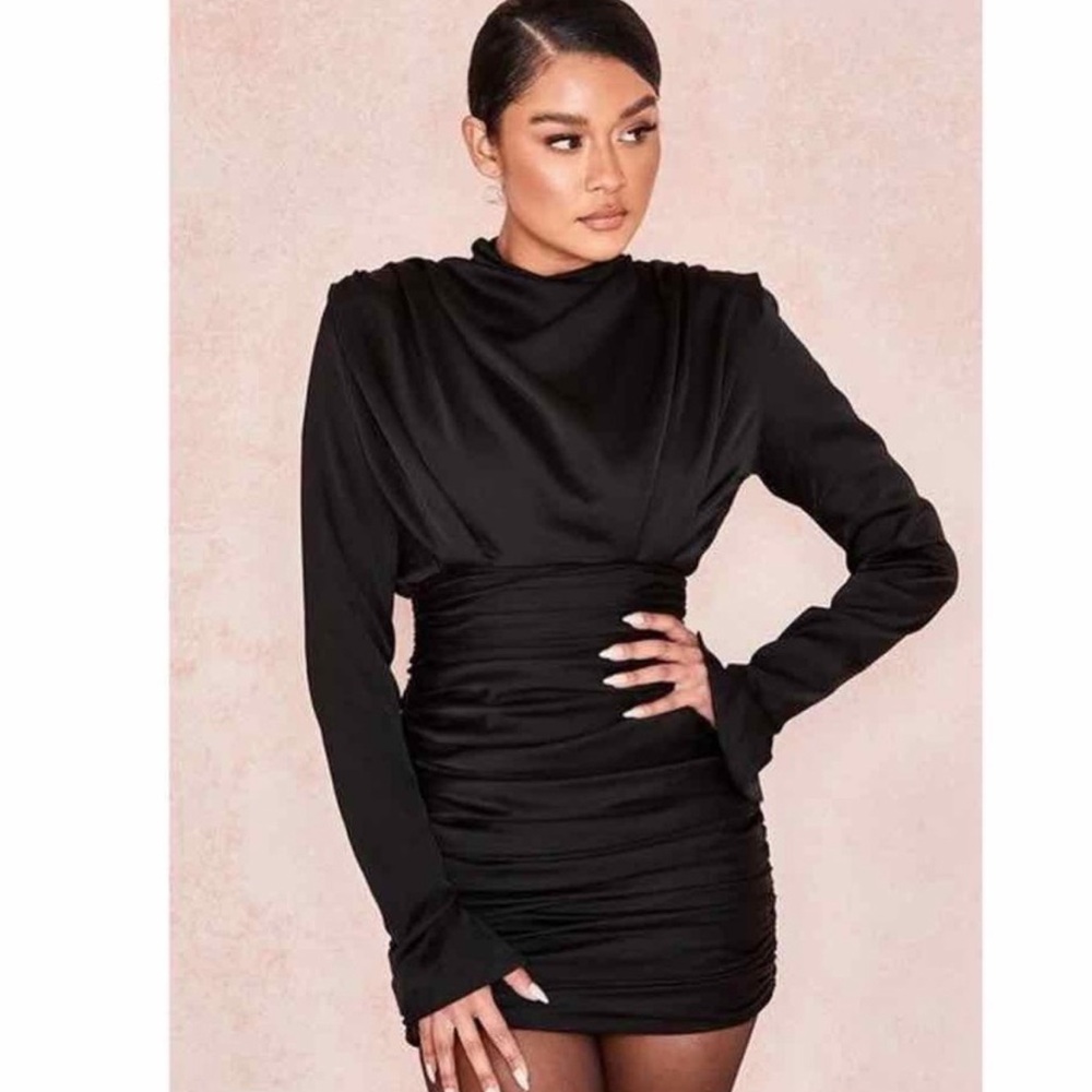 House of CB Giorgiana Black Satin Mini Dress
